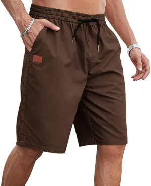 Dgoopd Mens Shorts Casual Stretch Cotton Athletic Summer Beach Shorts Elastic Waist Drawstring Casual Shorts with Pocket