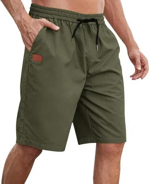 Dgoopd Mens Shorts Casual Stretch Cotton Athletic Summer Beach Shorts Elastic Waist Drawstring Casual Shorts with Pocket