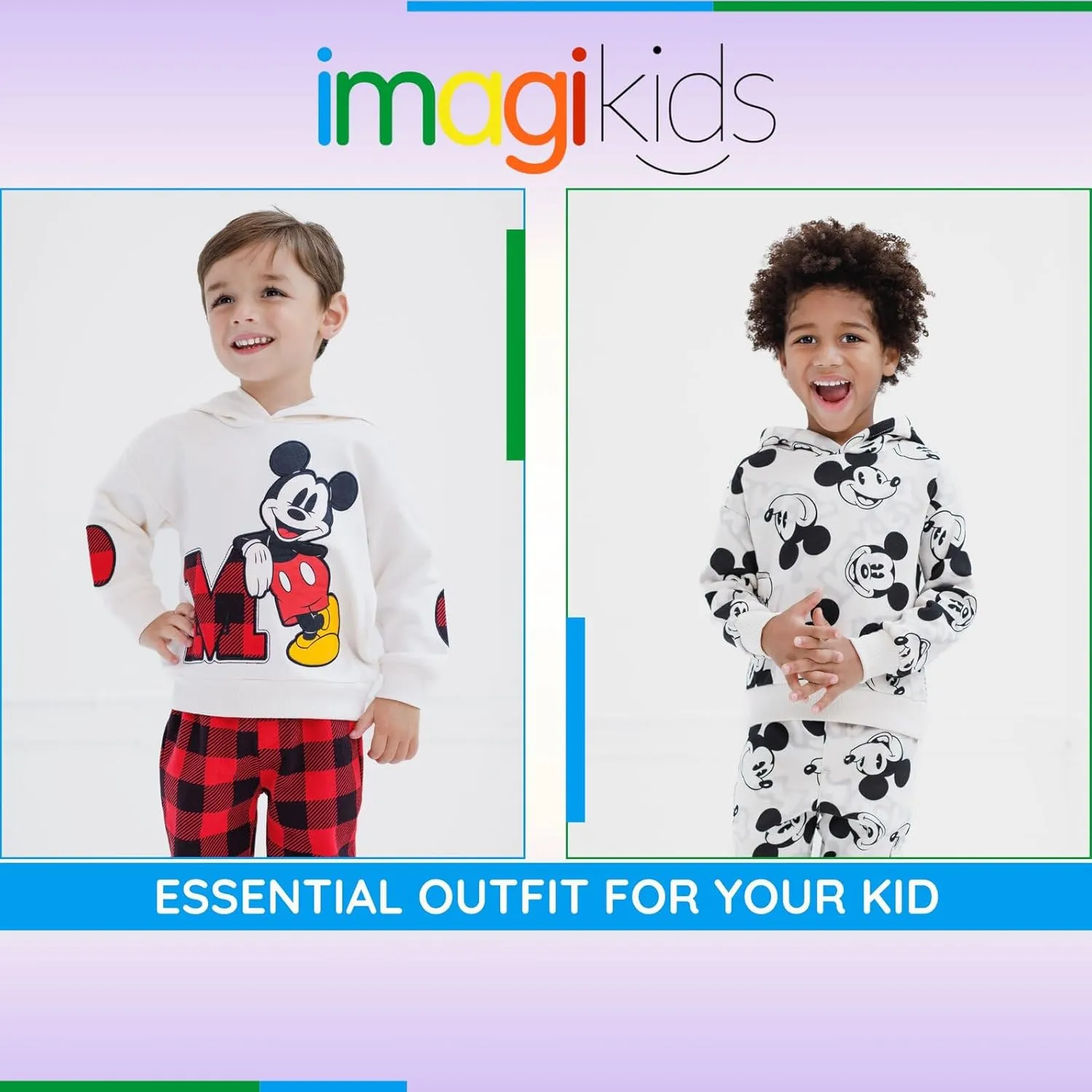 Disney Mickey Mouse Fleece Pullover Hoodie and Pants Outfit Set Newborn to Big Kid Sizes (0-3 Months - 14-16)