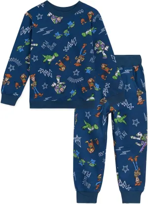 Disney Pixar French Terry Sweatshirt and Jogger Pants Outfit Set Toddler to Big Kid Sizes (2T - 10-12)