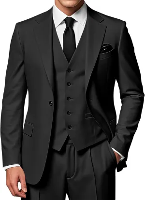 EMERAIDVLN Mens 3 Piece Suits Slim Fit Wedding Prom Party Business Elegant Suits One Button Blazer Vest and Pants Tuxedo Set
