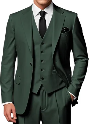 EMERAIDVLN Mens 3 Piece Suits Slim Fit Wedding Prom Party Business Elegant Suits One Button Blazer Vest and Pants Tuxedo Set