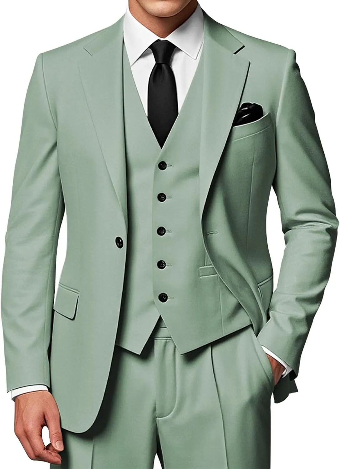 EMERAIDVLN Mens 3 Piece Suits Slim Fit Wedding Prom Party Business Elegant Suits One Button Blazer Vest and Pants Tuxedo Set