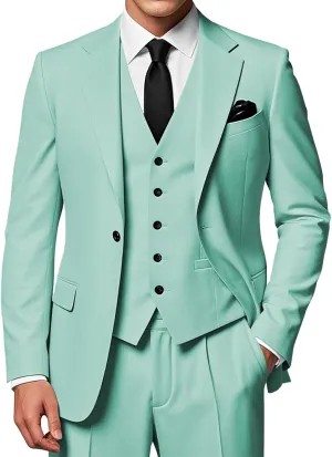 EMERAIDVLN Mens 3 Piece Suits Slim Fit Wedding Prom Party Business Elegant Suits One Button Blazer Vest and Pants Tuxedo Set