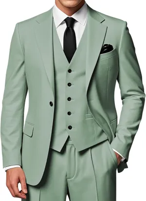 EMERAIDVLN Mens 3 Piece Suits Slim Fit Wedding Prom Party Business Elegant Suits One Button Blazer Vest and Pants Tuxedo Set