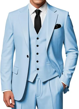 EMERAIDVLN Mens 3 Piece Suits Slim Fit Wedding Prom Party Business Elegant Suits One Button Blazer Vest and Pants Tuxedo Set
