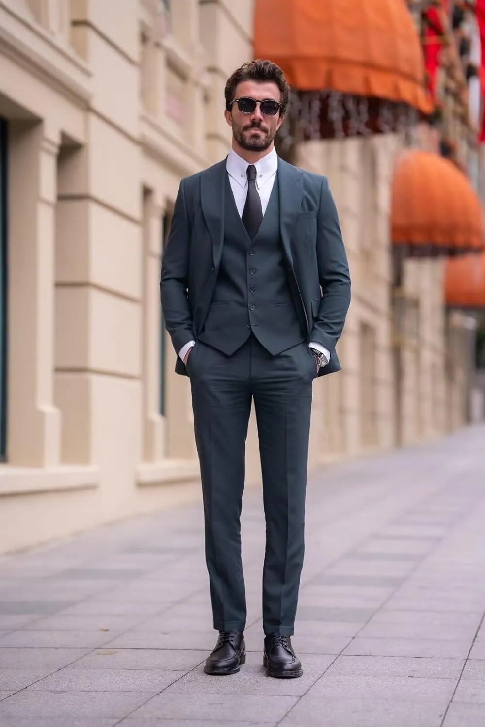 EMERAIDVLN Men's Party Suits 3 Piece Slim Fit Wedding Prom Business Suit 2 Button Peak Lapel Blazer Vest and Pants Tuxedo Set