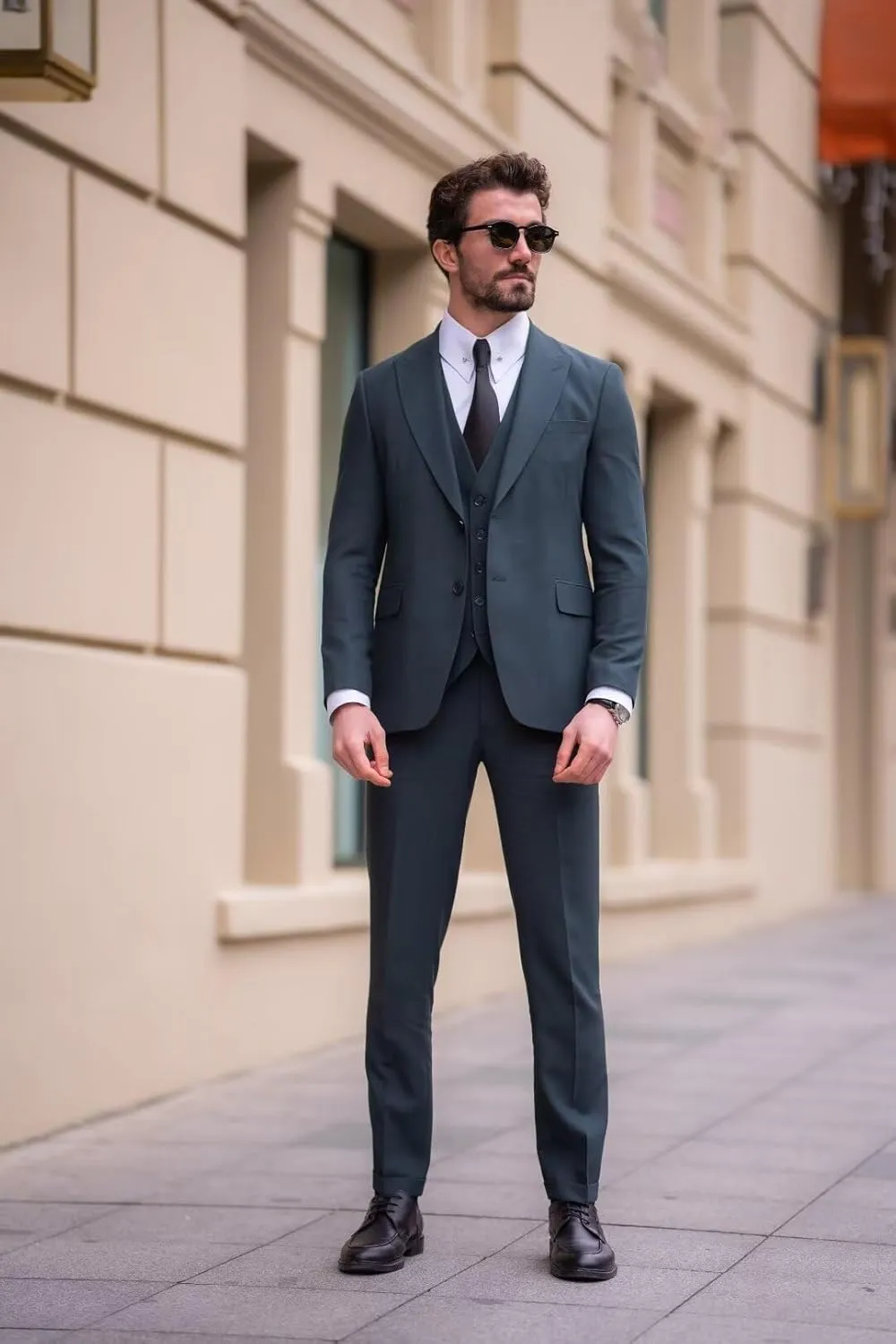 EMERAIDVLN Men's Party Suits 3 Piece Slim Fit Wedding Prom Business Suit 2 Button Peak Lapel Blazer Vest and Pants Tuxedo Set