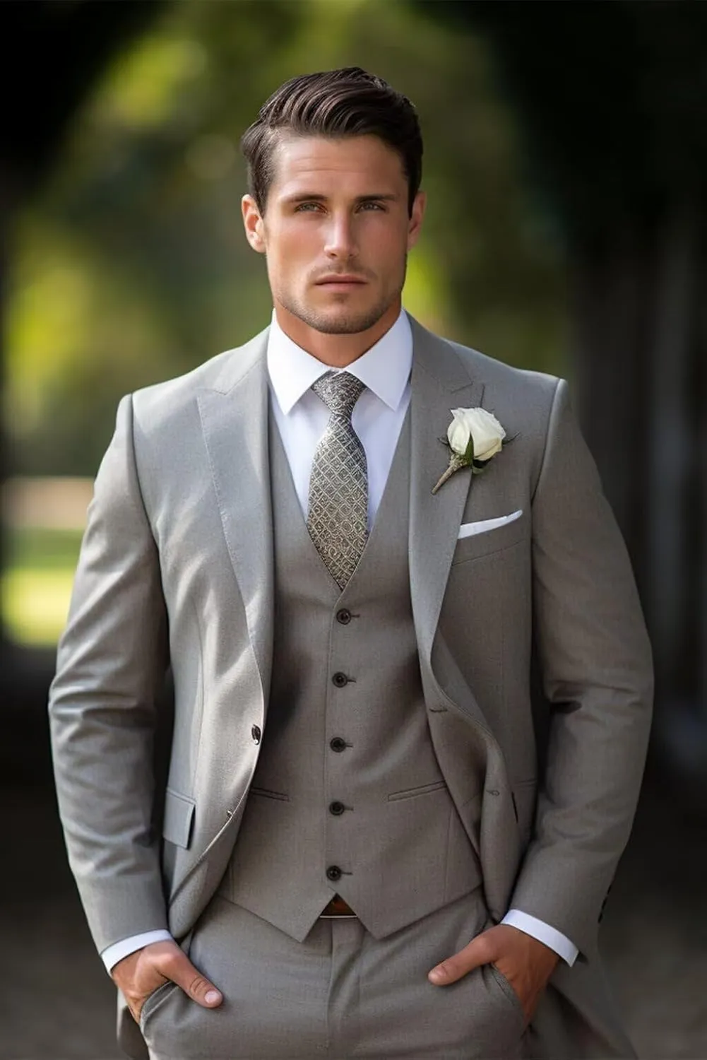 EMERAIDVLN Men's Party Suits 3 Piece Slim Fit Wedding Prom Business Suit 2 Button Peak Lapel Blazer Vest and Pants Tuxedo Set