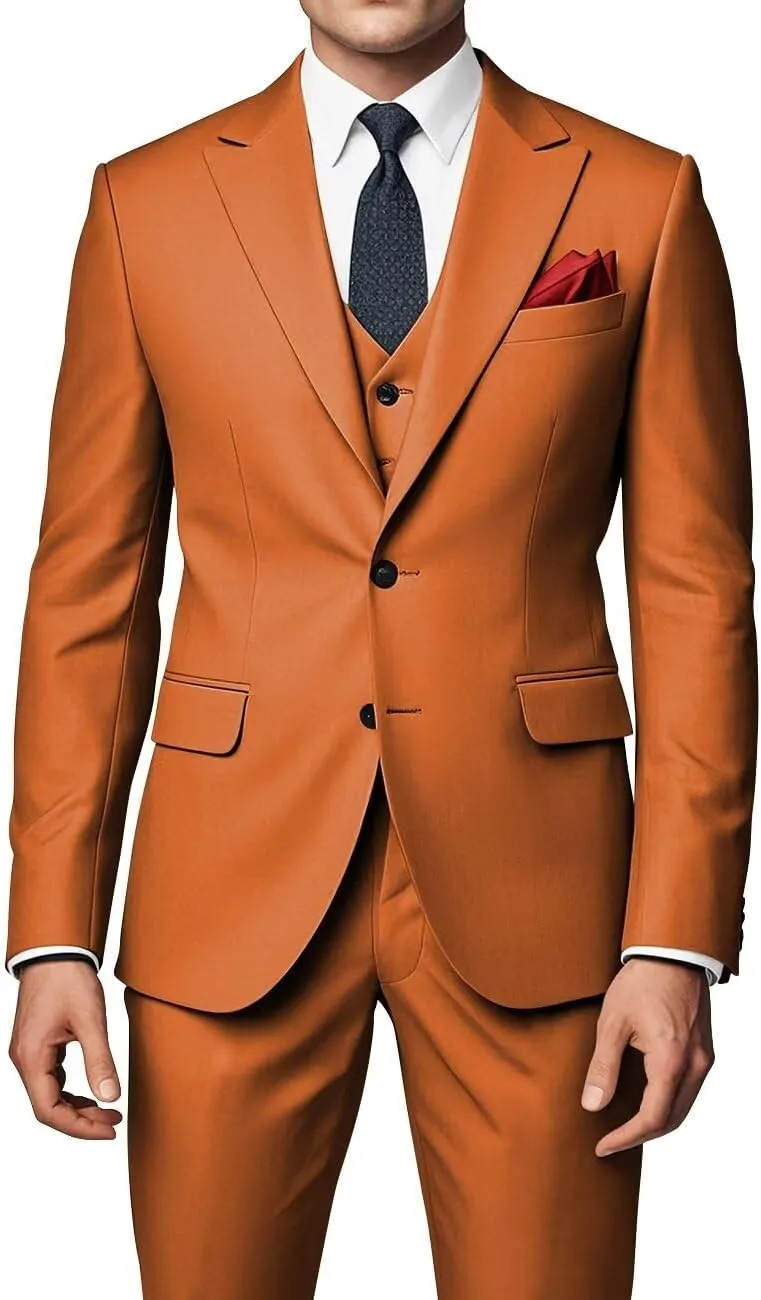 EMERAIDVLN Men's Party Suits 3 Piece Slim Fit Wedding Prom Business Suit 2 Button Peak Lapel Blazer Vest and Pants Tuxedo Set