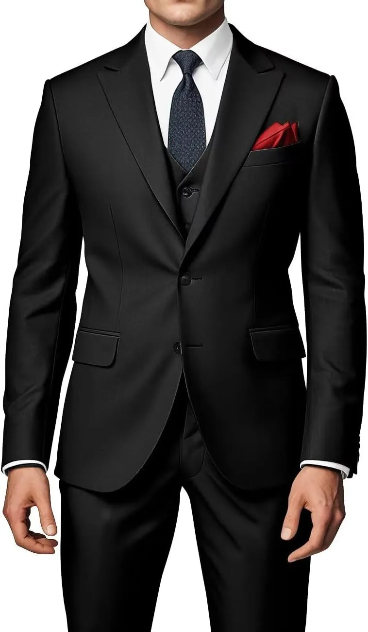EMERAIDVLN Men's Party Suits 3 Piece Slim Fit Wedding Prom Business Suit 2 Button Peak Lapel Blazer Vest and Pants Tuxedo Set