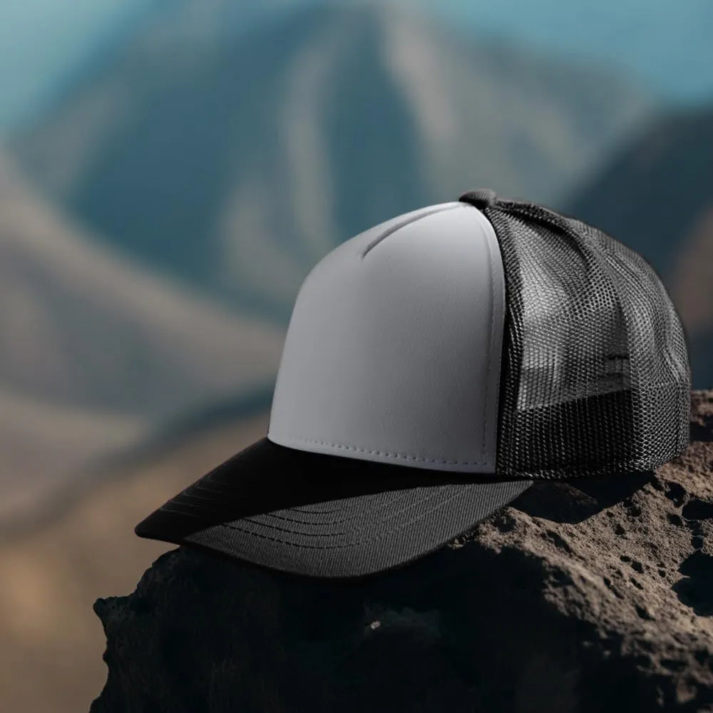 Falari 5-Panel Mesh Baseball Cap, Trucker Hat, Structured Plain Design, Cotton, Adjustable Size