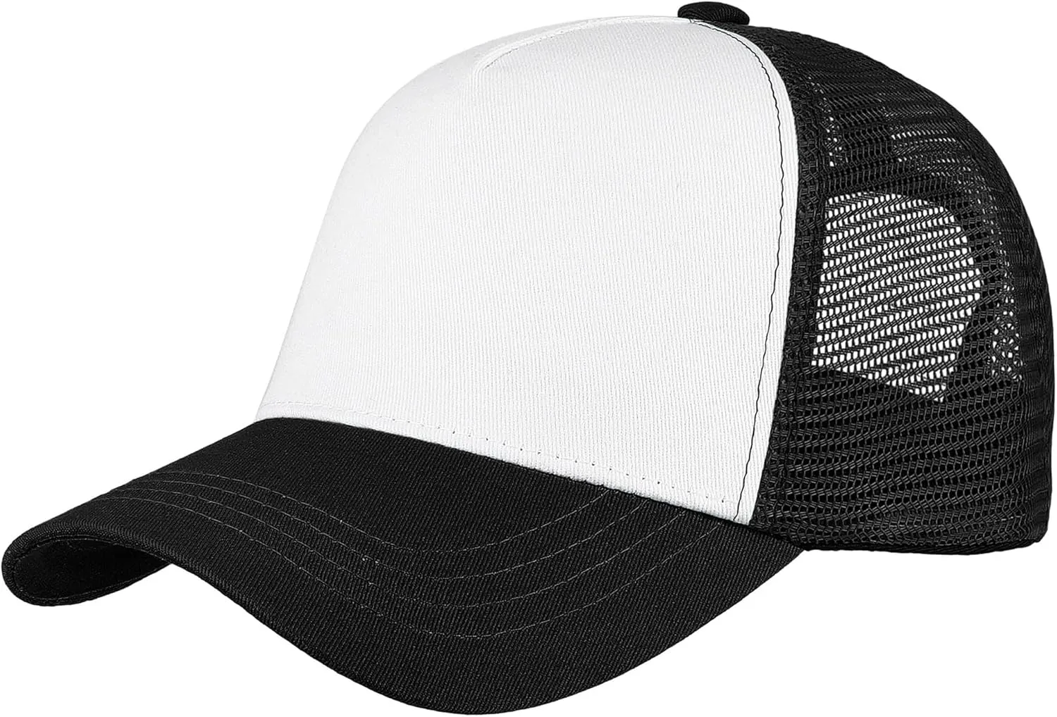 Falari 5-Panel Mesh Baseball Cap, Trucker Hat, Structured Plain Design, Cotton, Adjustable Size