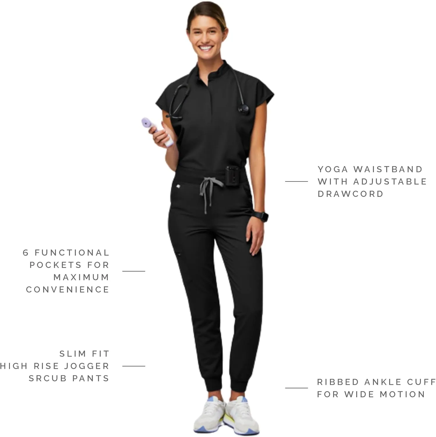 FIGS Zamora High Waisted Jogger Style Scrub Pants for Women — Slim Fit, 6 Pockets, High Rise Yoga Waistband Women Scrub Pants