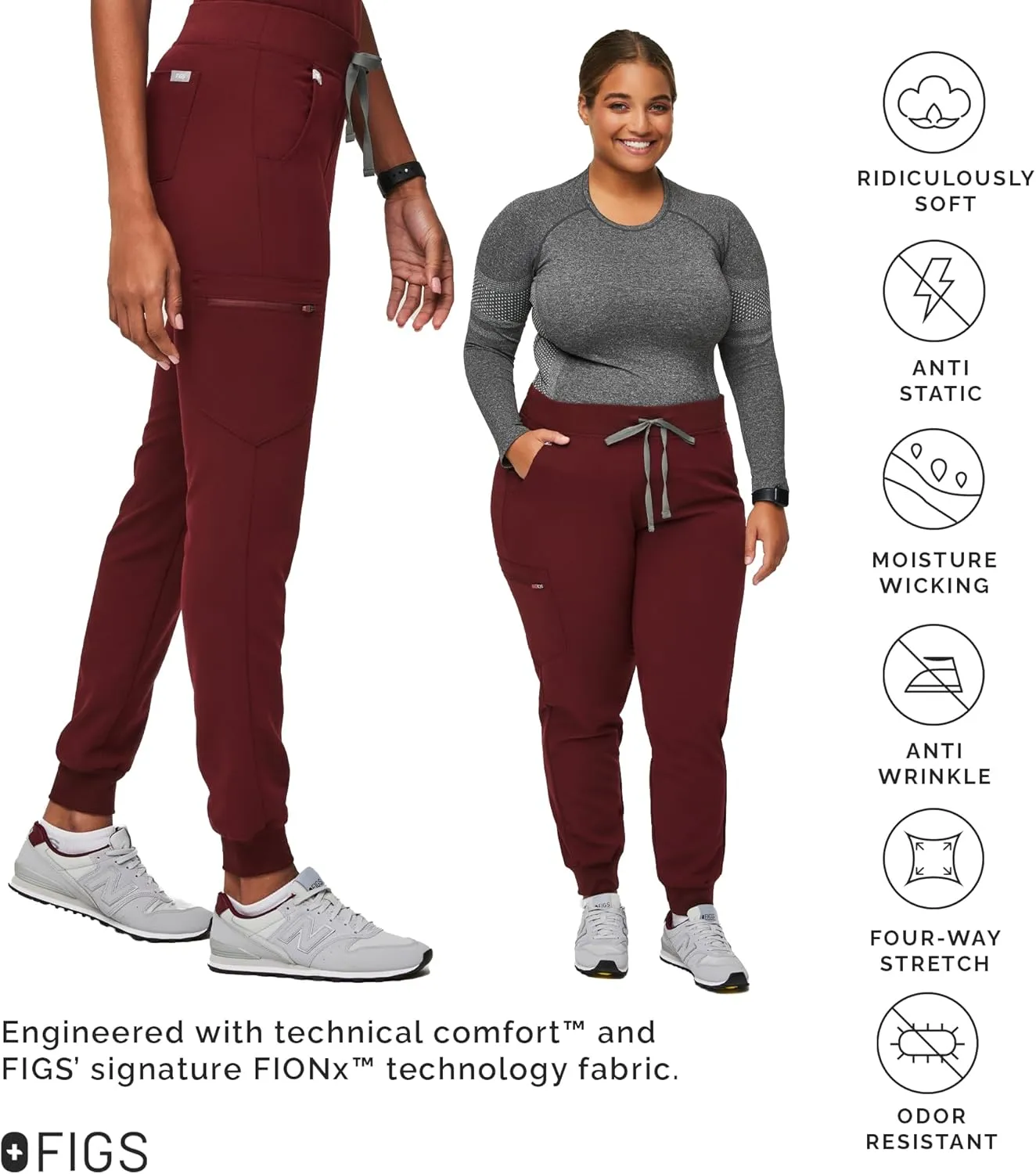 FIGS Zamora Jogger Style Scrub Pants for Women — Slim Fit, 6 Pockets, Yoga Waistband, Ribbed Ankle Cuffs, Anti-Wrinkle