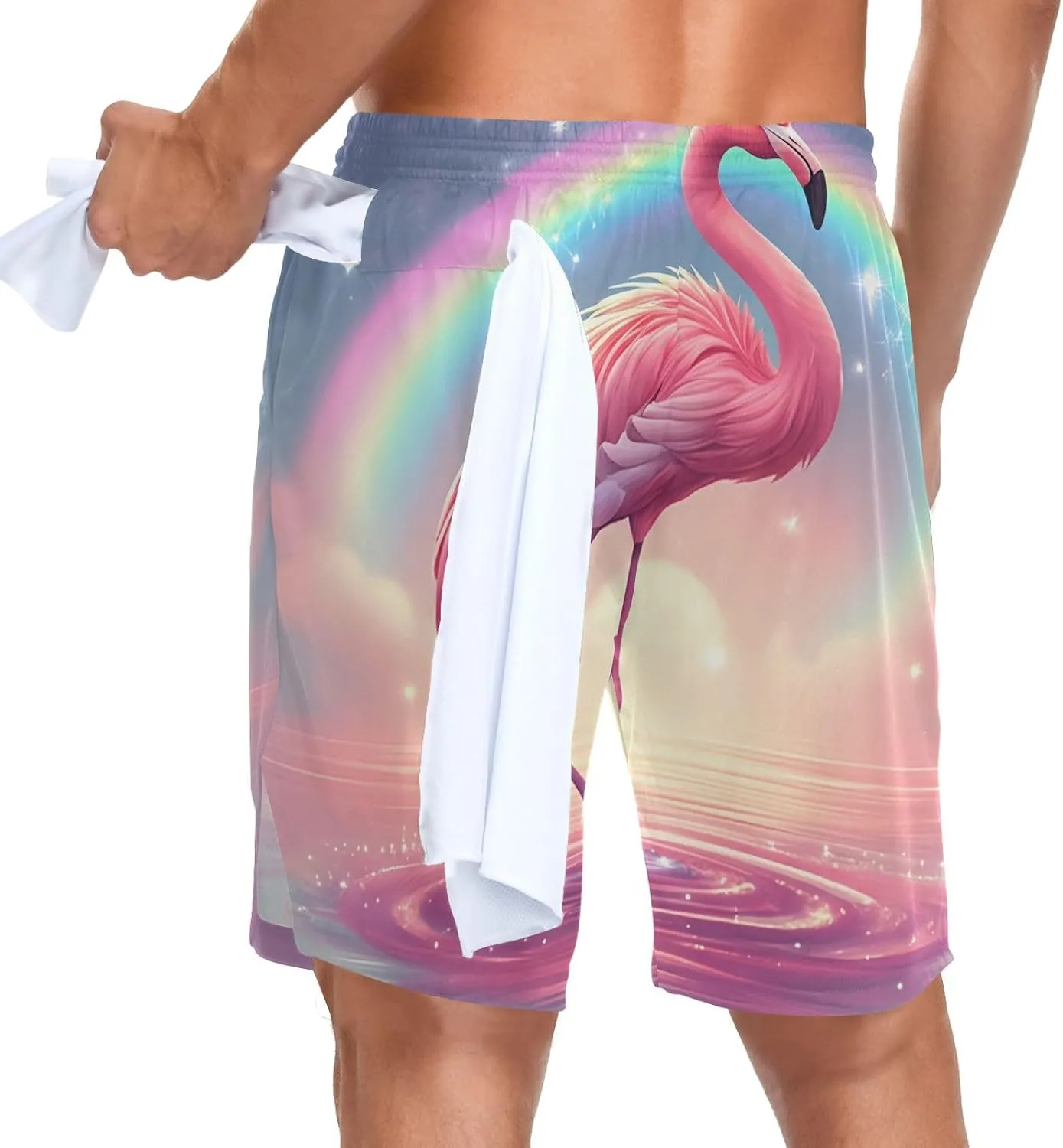 Flamingo Rainbow Athletic Shorts for Men with Pockets and Liners Quick Dry Running Workout Shorts S 2140099