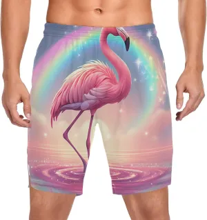 Flamingo Rainbow Athletic Shorts for Men with Pockets and Liners Quick Dry Running Workout Shorts S 2140099