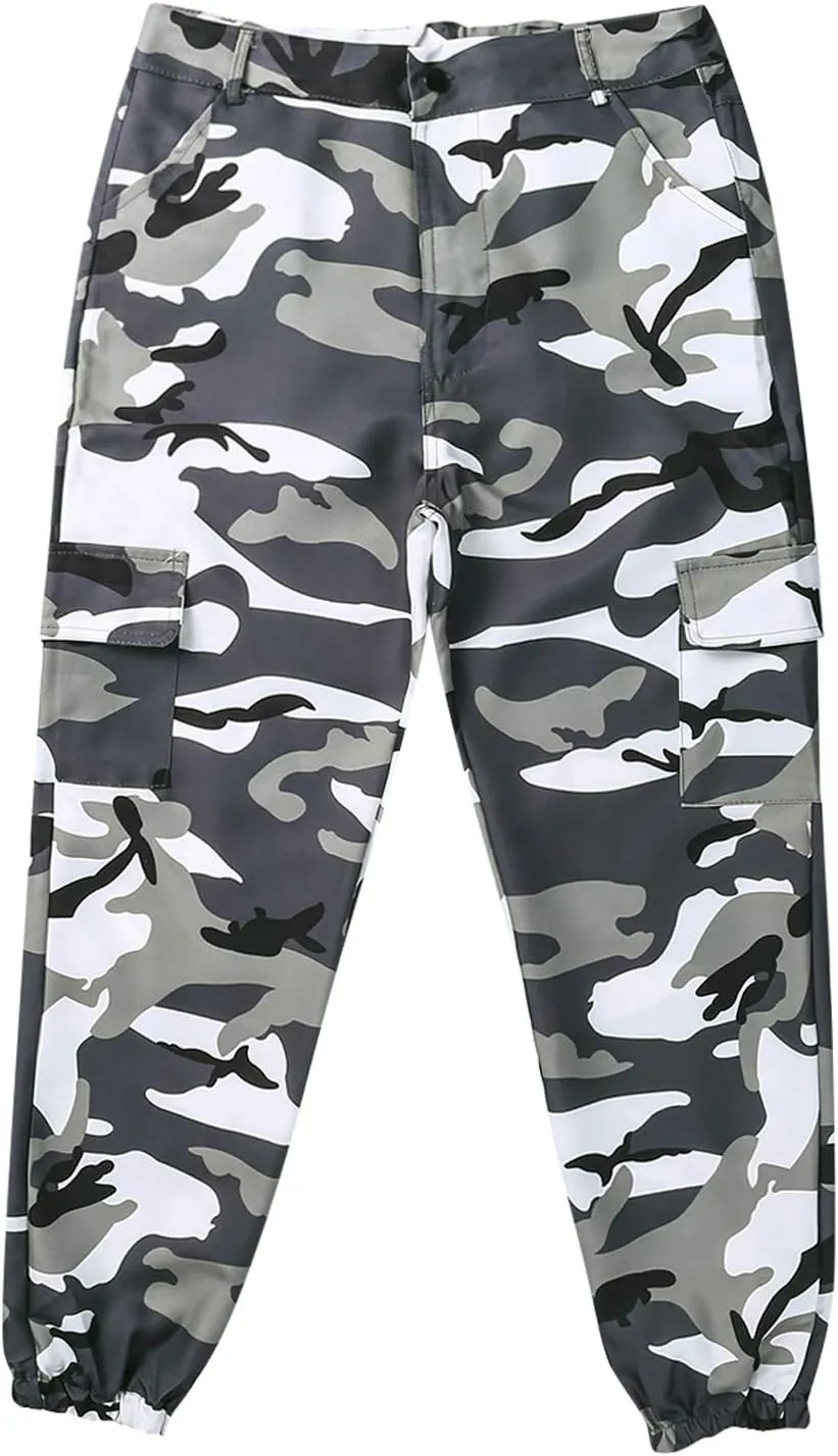 FULA-bao Women High Waist Cargo Pants Casual Active Loose Fit Military Multi-Pockets Hip Hop Jogger Pants Trousers