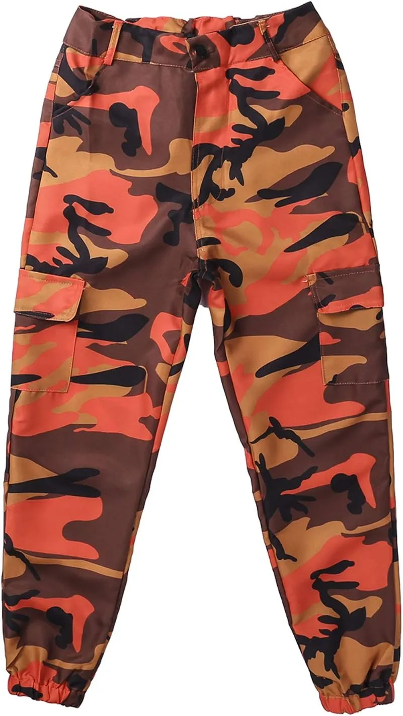 FULA-bao Women High Waist Cargo Pants Casual Active Loose Fit Military Multi-Pockets Hip Hop Jogger Pants Trousers