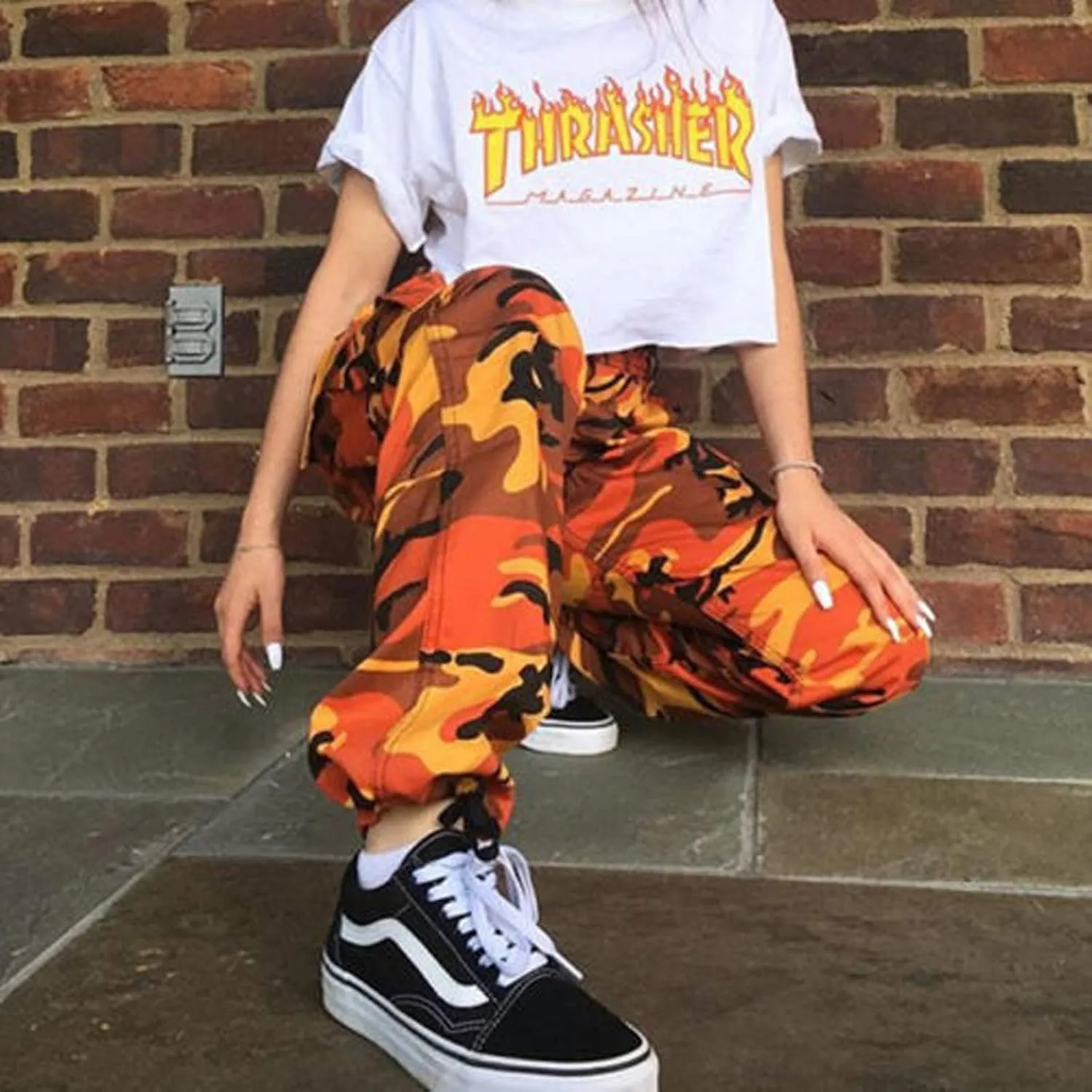 FULA-bao Women High Waist Cargo Pants Casual Active Loose Fit Military Multi-Pockets Hip Hop Jogger Pants Trousers