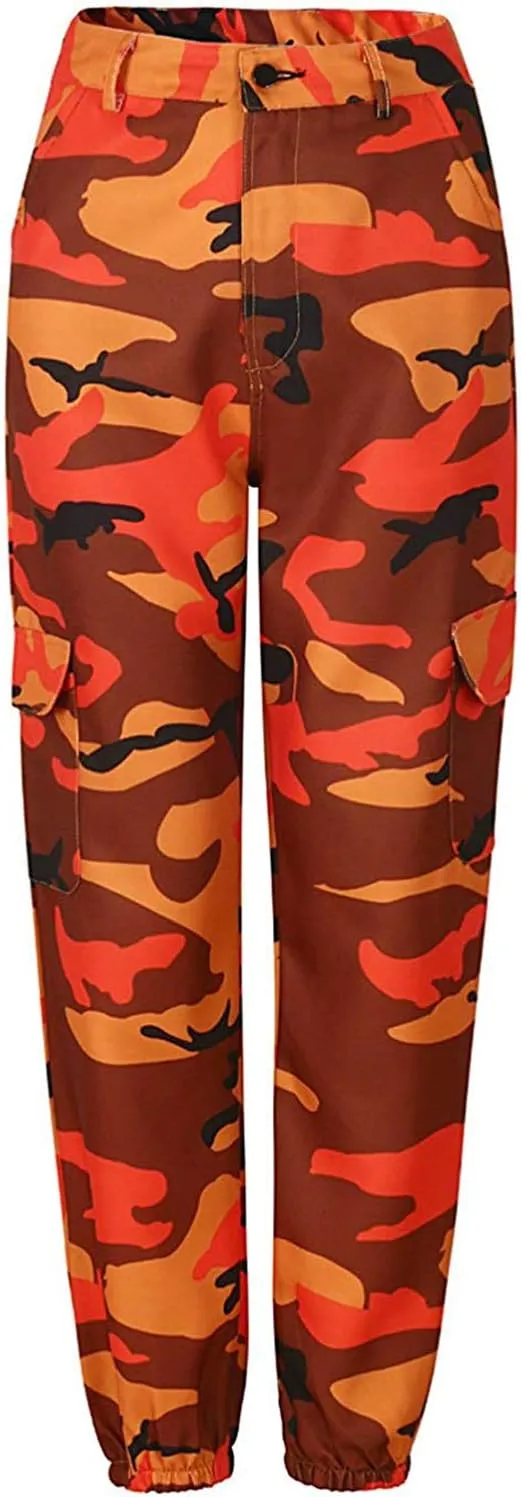 FULA-bao Women High Waist Cargo Pants Casual Active Loose Fit Military Multi-Pockets Hip Hop Jogger Pants Trousers