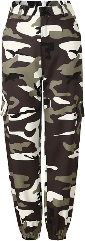FULA-bao Women High Waist Cargo Pants Casual Active Loose Fit Military Multi-Pockets Hip Hop Jogger Pants Trousers