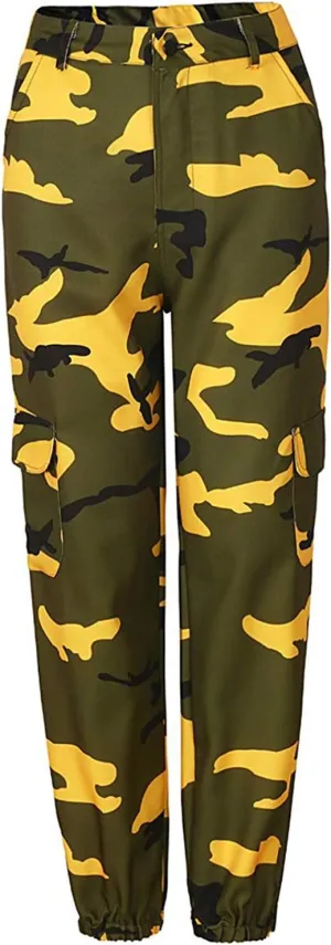FULA-bao Women High Waist Cargo Pants Casual Active Loose Fit Military Multi-Pockets Hip Hop Jogger Pants Trousers