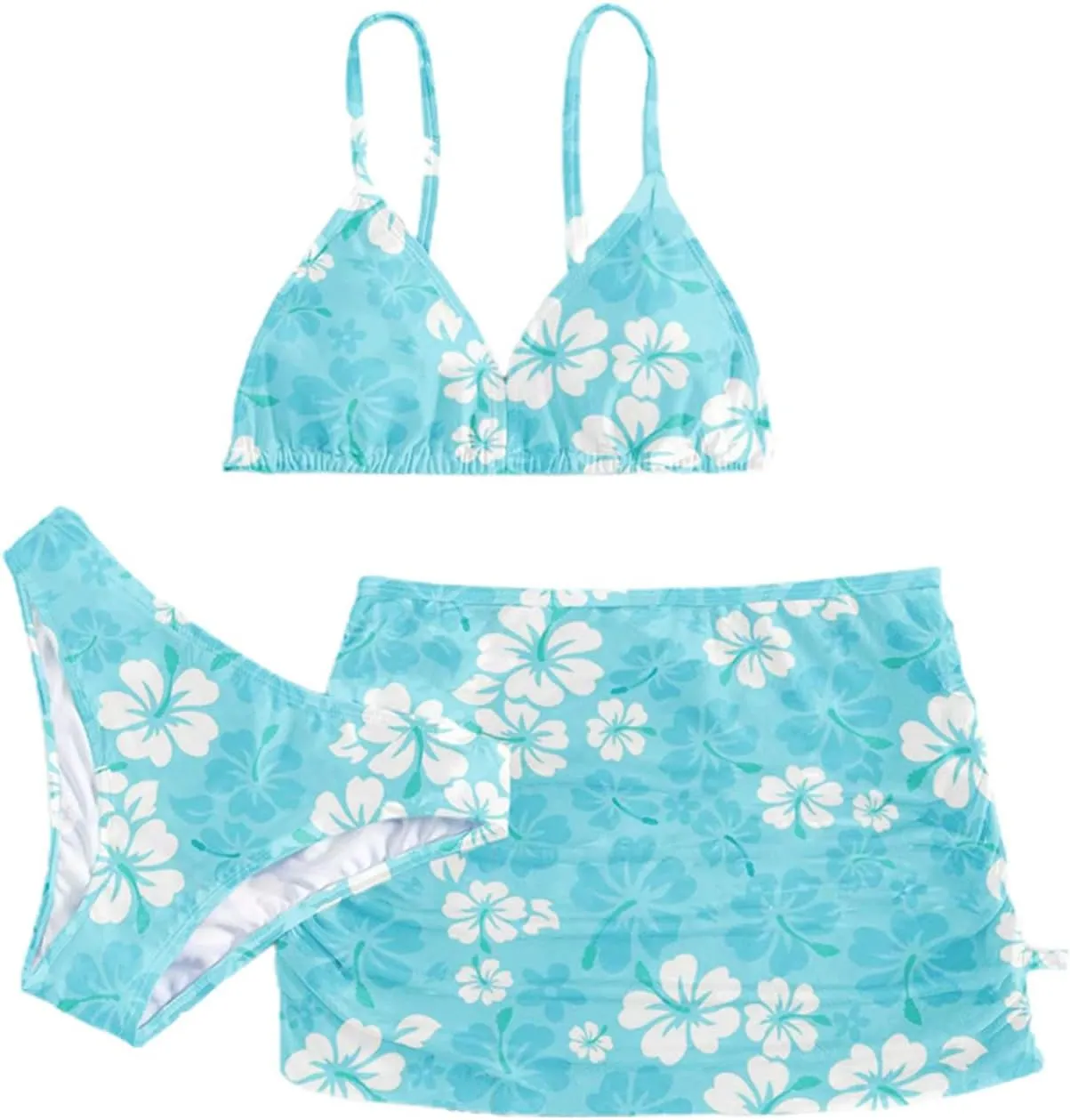 Girl's 3 Piece Set Cute Floral Print Bikini Bathing Swim Suits with Beach Skirt Coverup