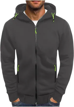 Hoodies for Men Zip up Fall Spring Casual Long Sleeve Sweatshirts Sports Training Hooded Jackets with Zip Pockets