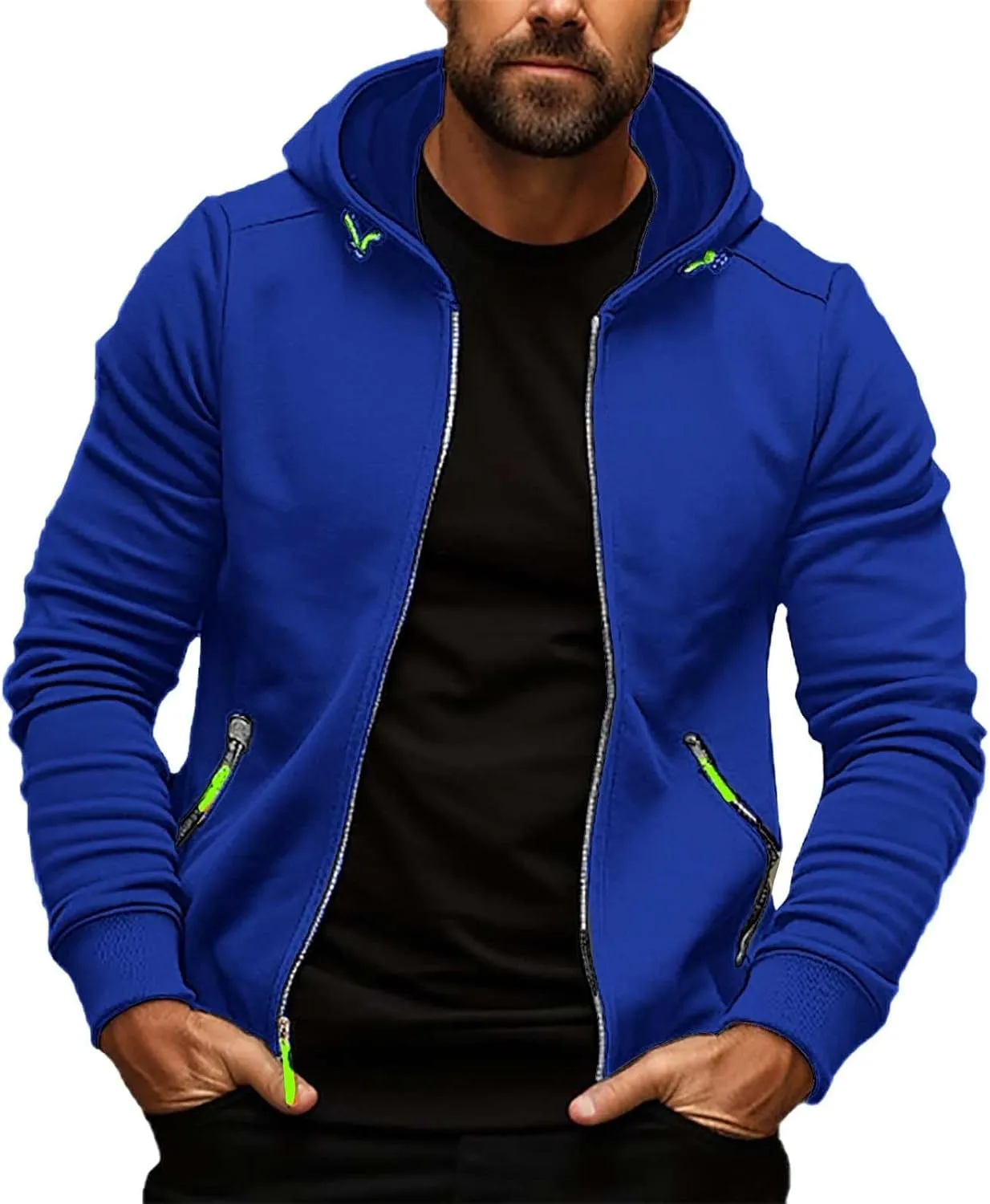 Hoodies for Men Zip up Fall Spring Casual Long Sleeve Sweatshirts Sports Training Hooded Jackets with Zip Pockets