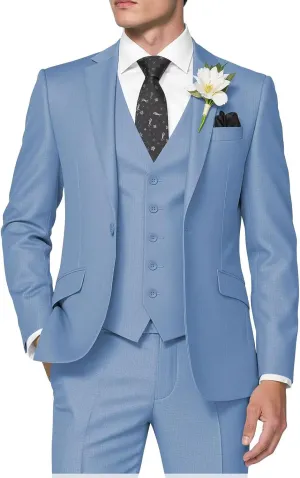 HUUTOE Men's 3 Piece Suits Slim Fit Wedding Suits for Men Prom Dress Suit Summer Blazer Jacket Vest Pants Tuxedo Set Men