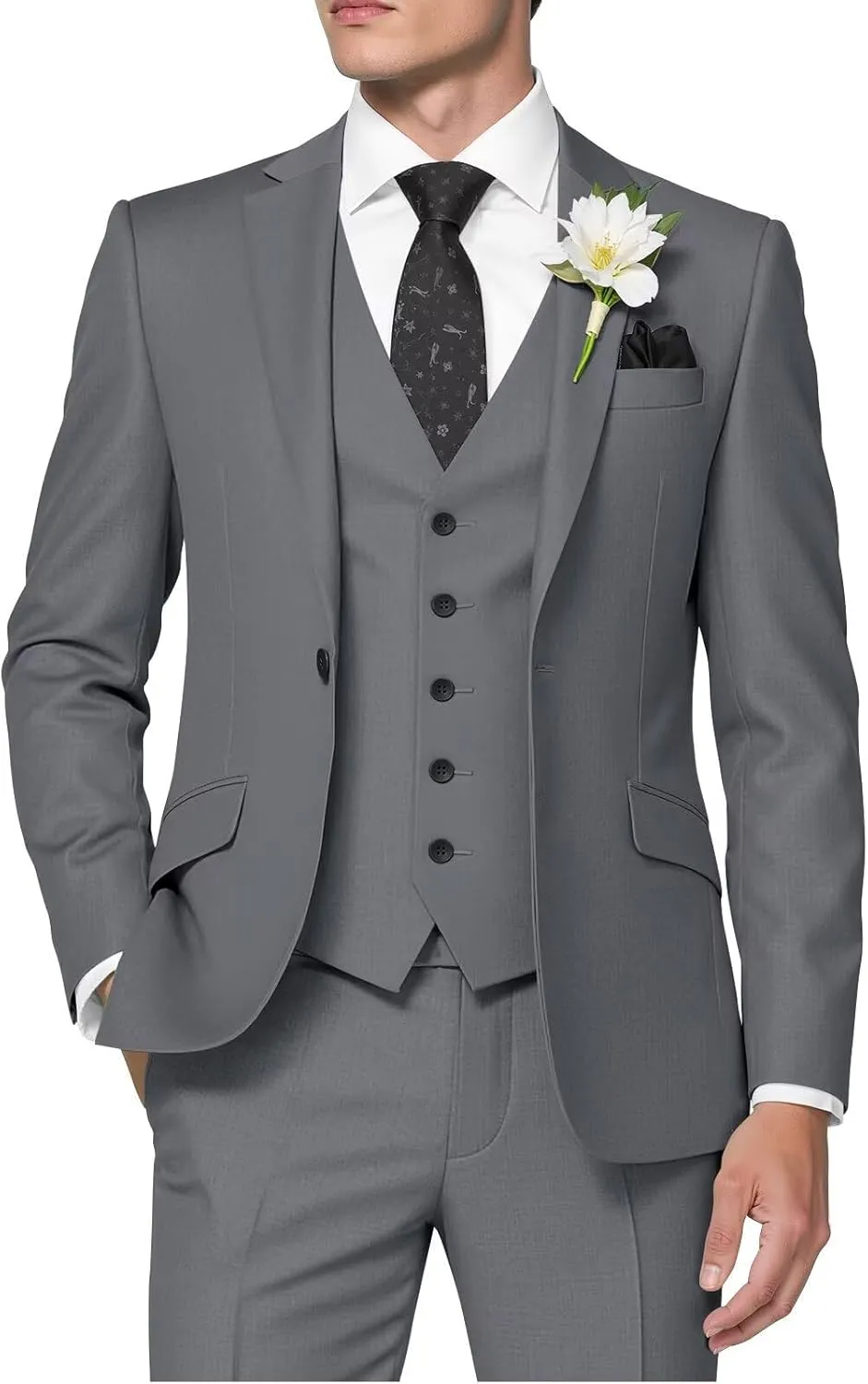 HUUTOE Men's 3 Piece Suits Slim Fit Wedding Suits for Men Prom Dress Suit Summer Blazer Jacket Vest Pants Tuxedo Set Men
