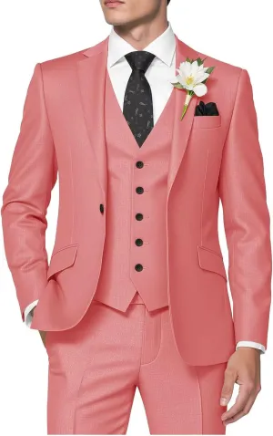 HUUTOE Men's 3 Piece Suits Slim Fit Wedding Suits for Men Prom Dress Suit Summer Blazer Jacket Vest Pants Tuxedo Set Men