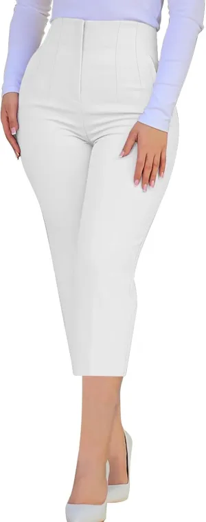 Hvyesh Womens Business Casual Capri Pants Summer Trendy 2025 Pleated High Waisted Capris for Women Wide Leg