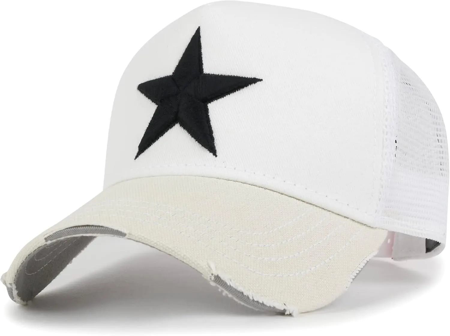 ililily Star Embroidery Black White Trucker Hat Cotton Baseball Cap