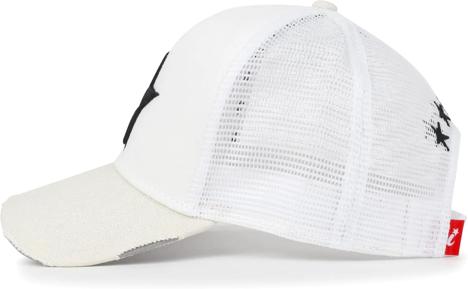 ililily Star Embroidery Black White Trucker Hat Cotton Baseball Cap