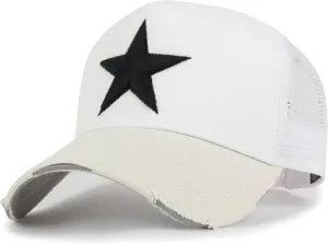 ililily Star Embroidery Black White Trucker Hat Cotton Baseball Cap