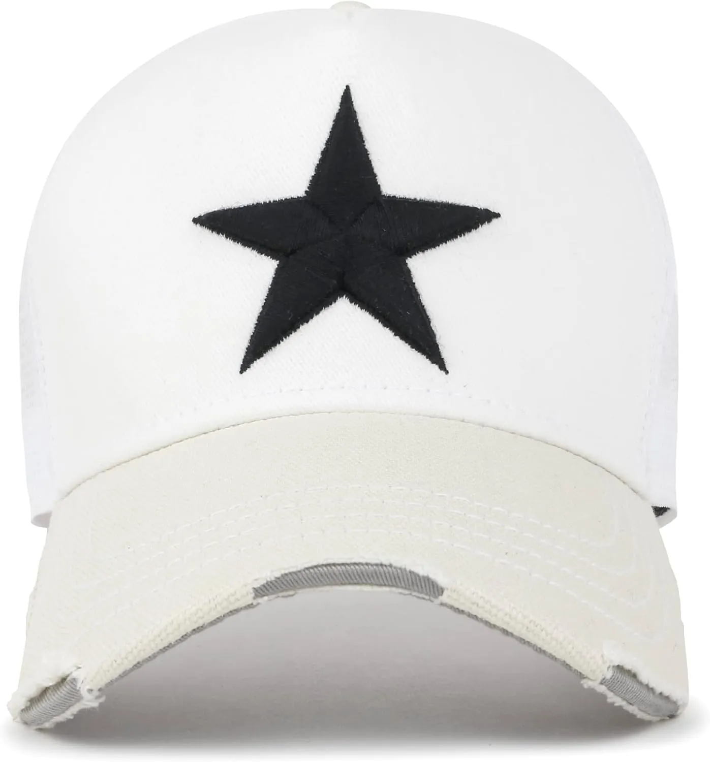 ililily Star Embroidery Black White Trucker Hat Cotton Baseball Cap