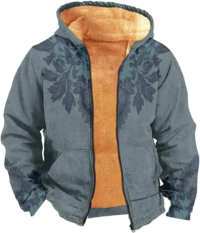 Jackets For Men Winter Clothes Vintage Padded Hoodies Fashion Casual Graphic Long Sleeve Thickened Workout Coats