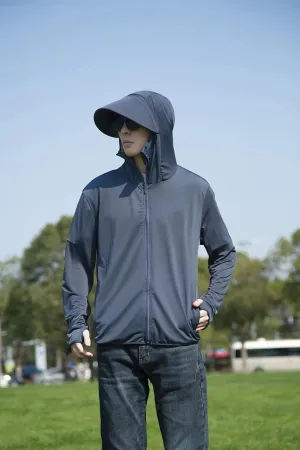 JinXuanYa Men's Summer Sun Protection Jacket with Detachable Hood Breathable Lightweight Fishing & Outdoor Sports Wear