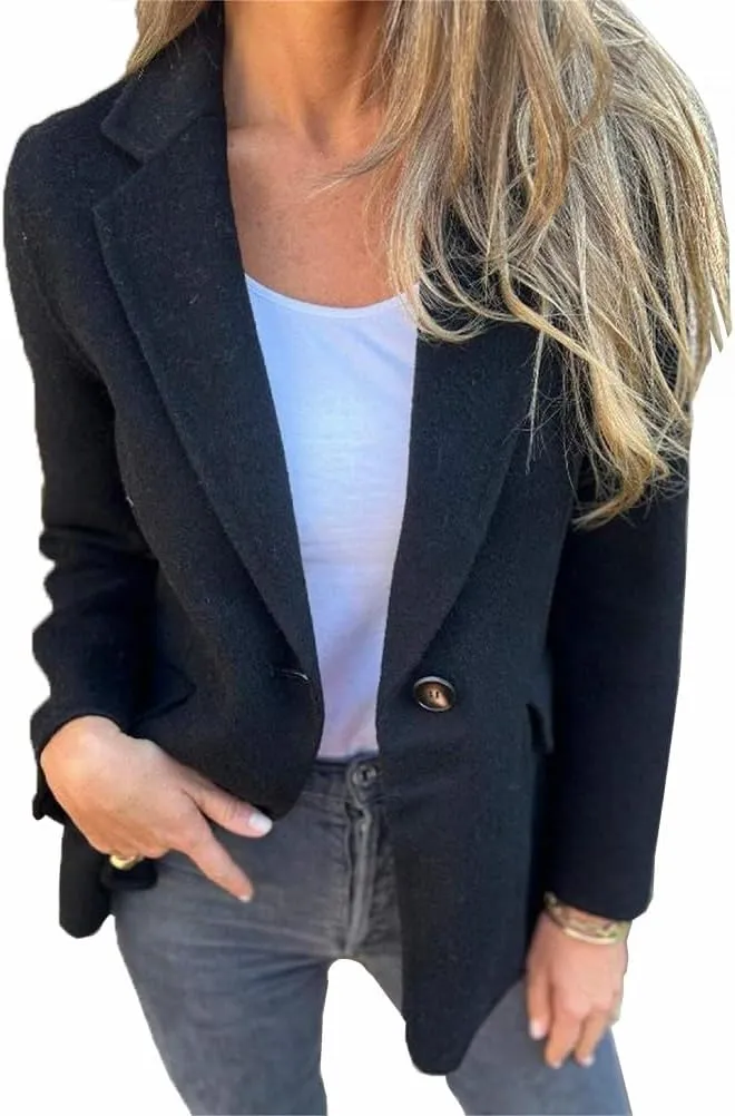 Kinghua Wool Coats for Women Trench Coat Long Sleeve Blazers for Work Casual Fall Winter Peacoat