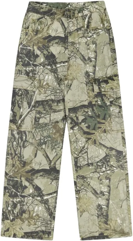 LaurelTree Camo Cargo Pants Straight Wide Leg Trousers Jeans Joggers Sweatpants with Pockets Stretch Fabric Woman Man