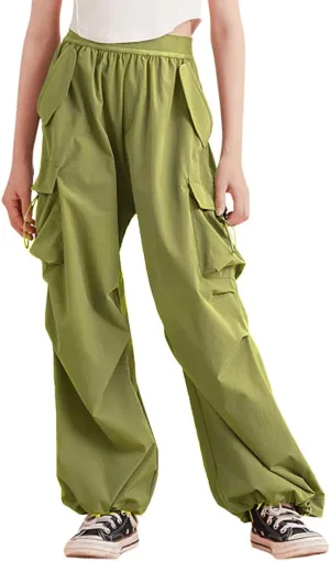 Lightweight Silky Jogger Pants for Girls Kids & Toddler Warm Weather Cargo Loose High Waisted Pants