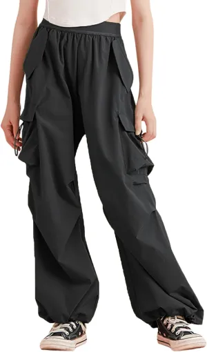 Lightweight Silky Jogger Pants for Girls Kids & Toddler Warm Weather Cargo Loose High Waisted Pants