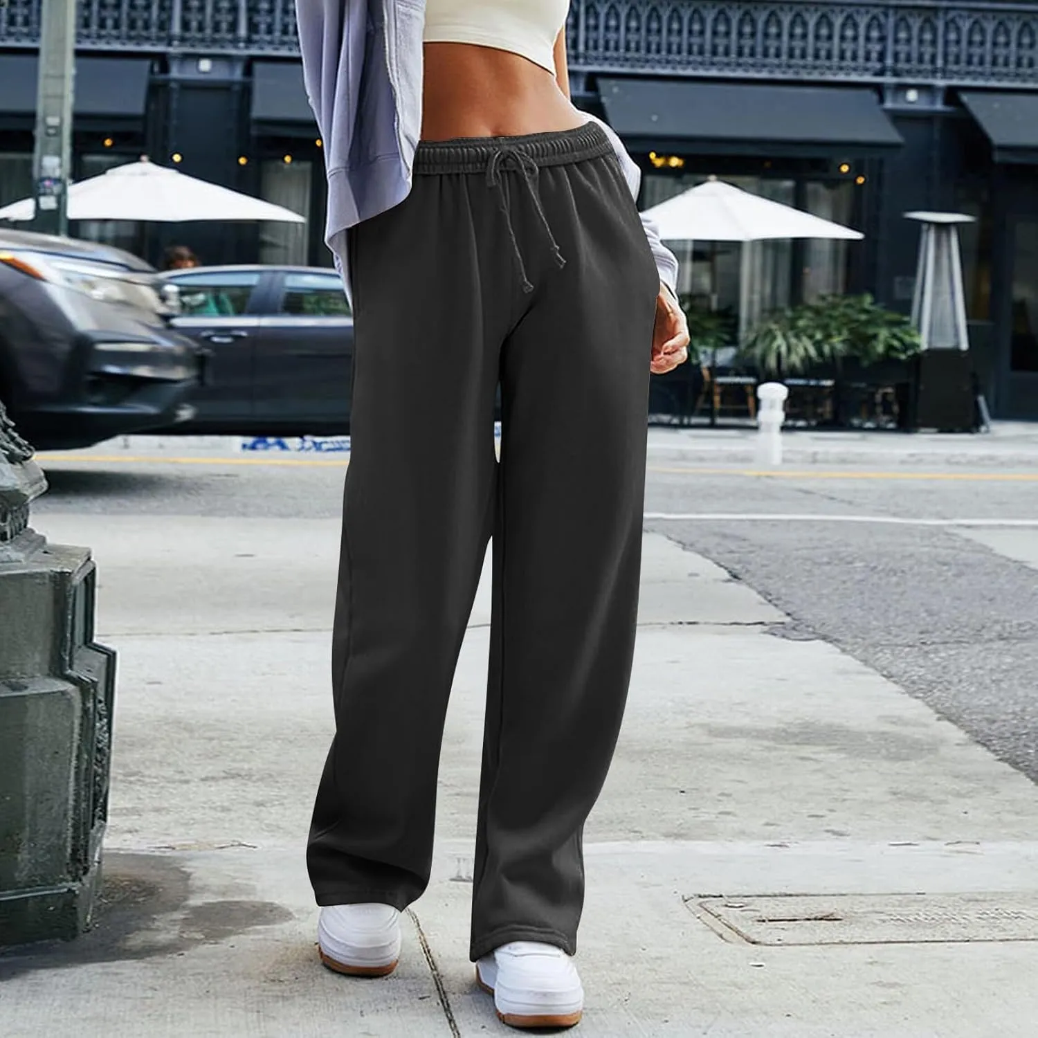 Lightweight Wide Leg Sweatpants Women 2025 Trendy Interior Drawstring High Waist Sweat Pants Baggy Lounge Jogger Pants