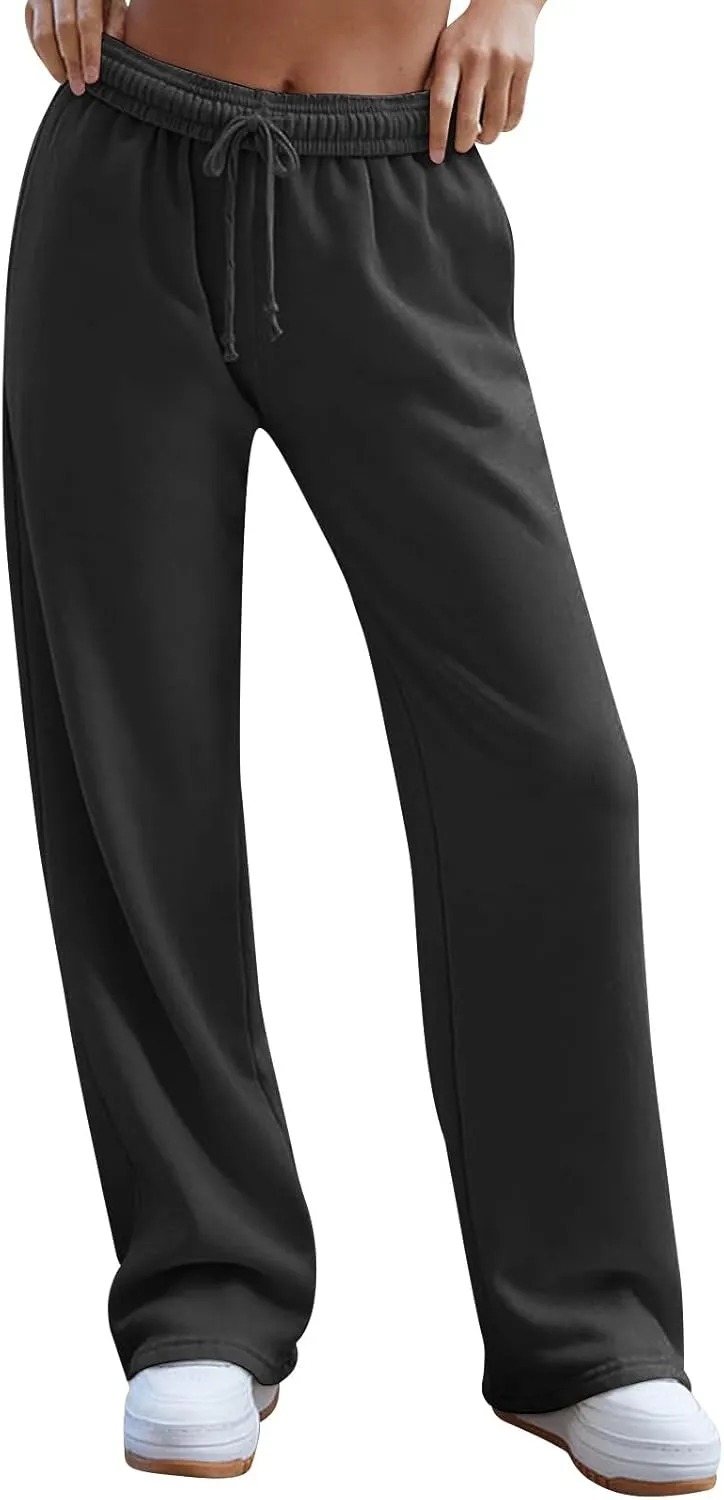 Lightweight Wide Leg Sweatpants Women 2025 Trendy Interior Drawstring High Waist Sweat Pants Baggy Lounge Jogger Pants