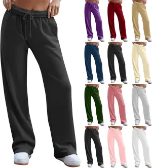 Lightweight Wide Leg Sweatpants Women 2025 Trendy Interior Drawstring High Waist Sweat Pants Baggy Lounge Jogger Pants