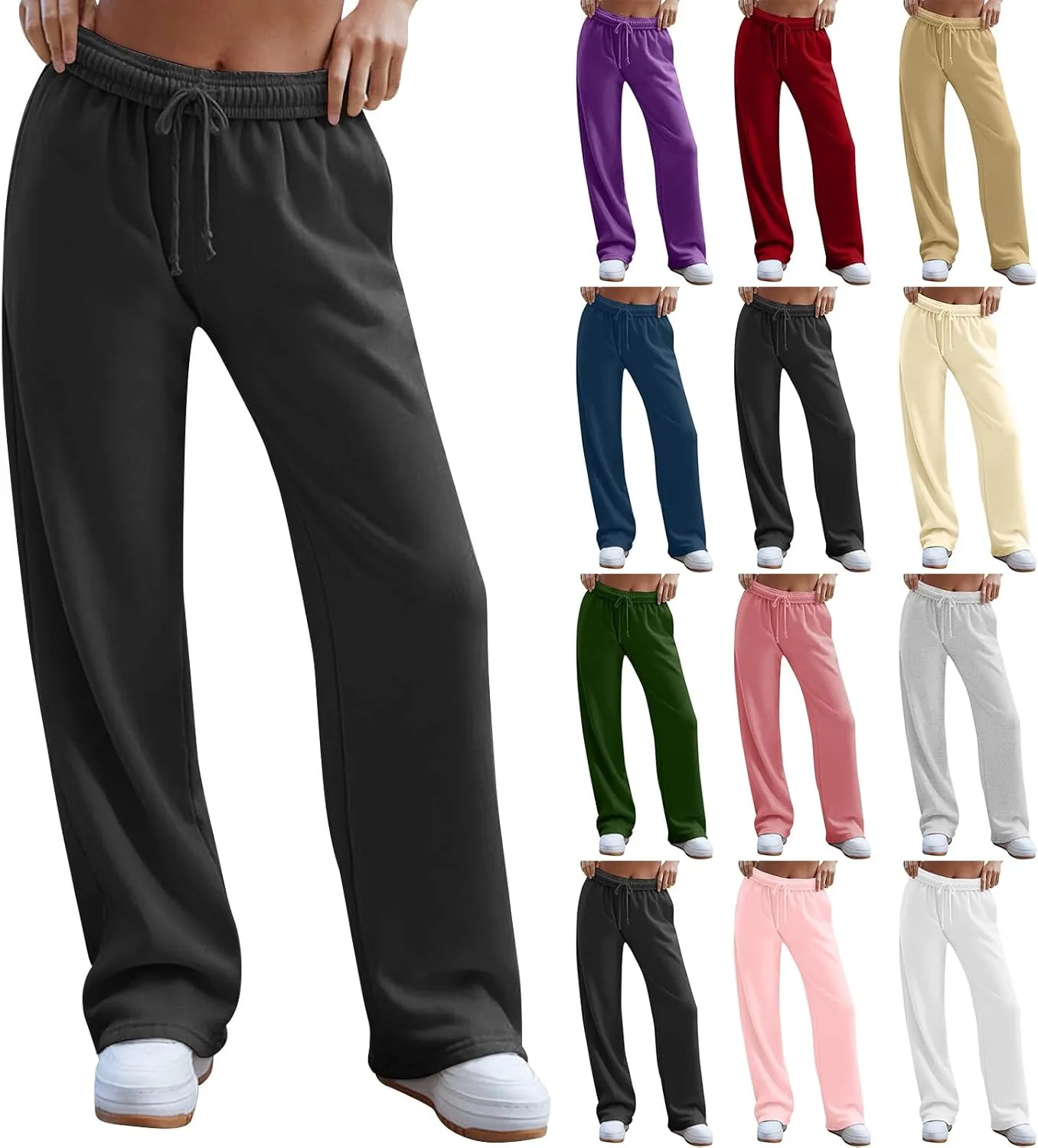 Lightweight Wide Leg Sweatpants Women 2025 Trendy Interior Drawstring High Waist Sweat Pants Baggy Lounge Jogger Pants