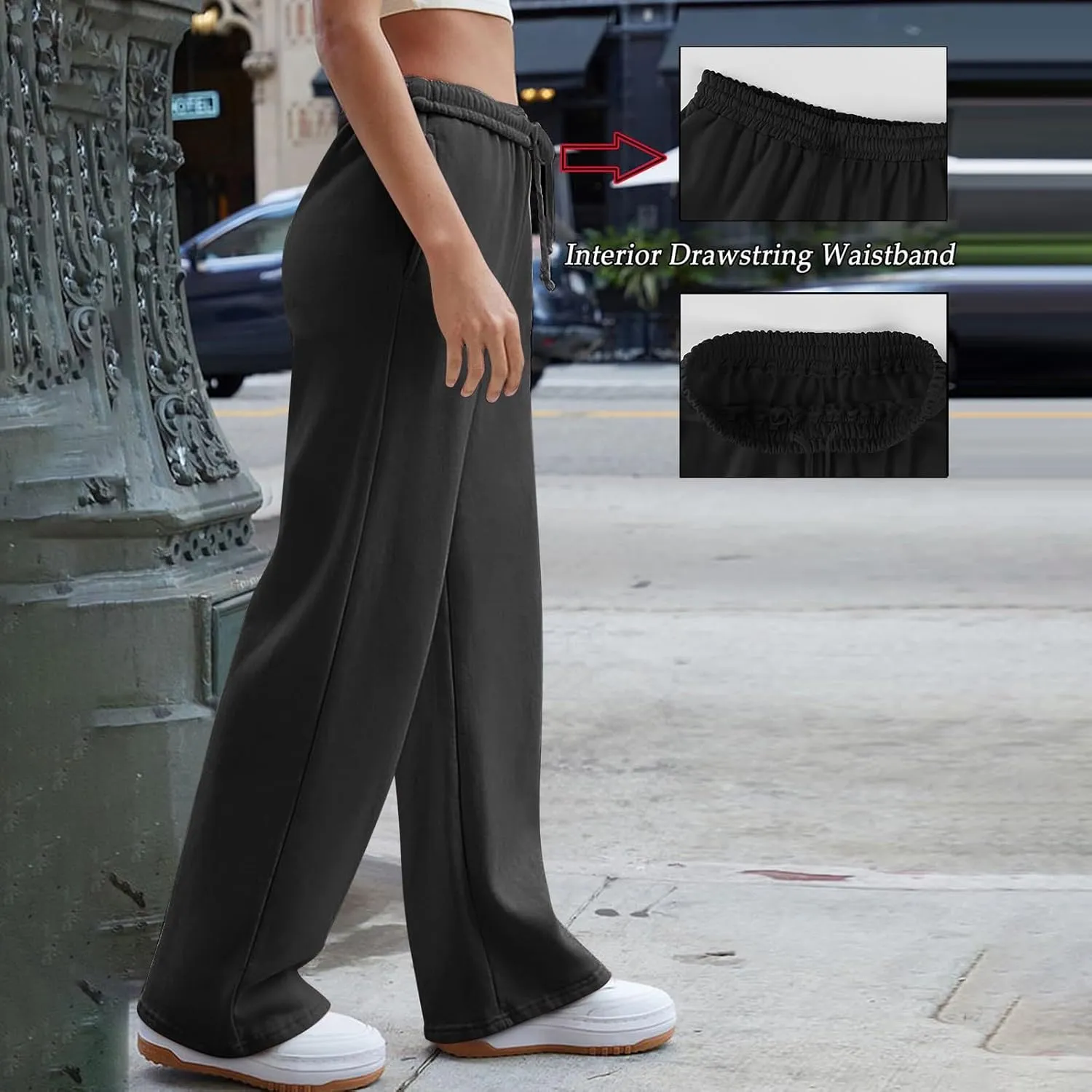 Lightweight Wide Leg Sweatpants Women 2025 Trendy Interior Drawstring High Waist Sweat Pants Baggy Lounge Jogger Pants