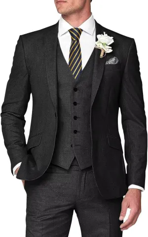 Linen Suit for Men Slim Fit Summer Beach Wedding Mens Suits 3 Pieces Lightweight Mens Jacket Vest Pant Tuxedo